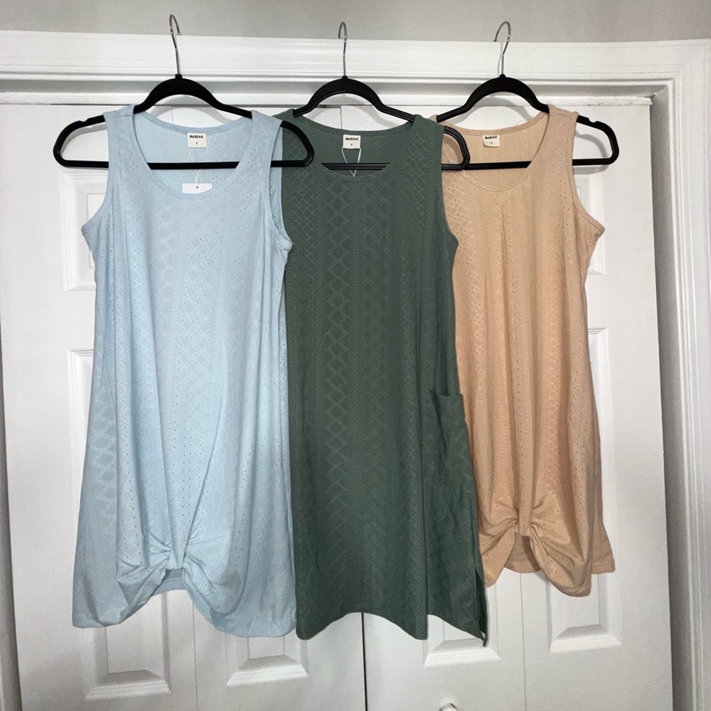 BUNDLE OF 3 Eyelet Sleeveless Coverups in Blue, Green, and Apricot 2-NWT 1-NWOT
